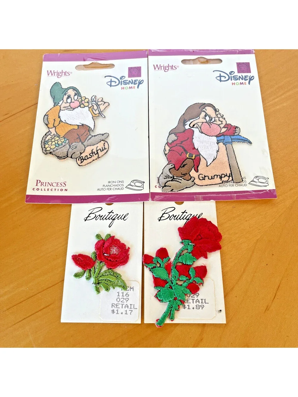 Vintage Disney Wrights Snow White Patches Lot Bashful Grumpy & Floral